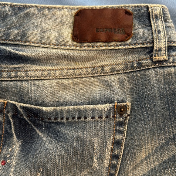 EXPRESS Brand JEAN SHORTS Sz 8 Denim w/ Lace Sides Ties Z47 - Picture 6 of 7